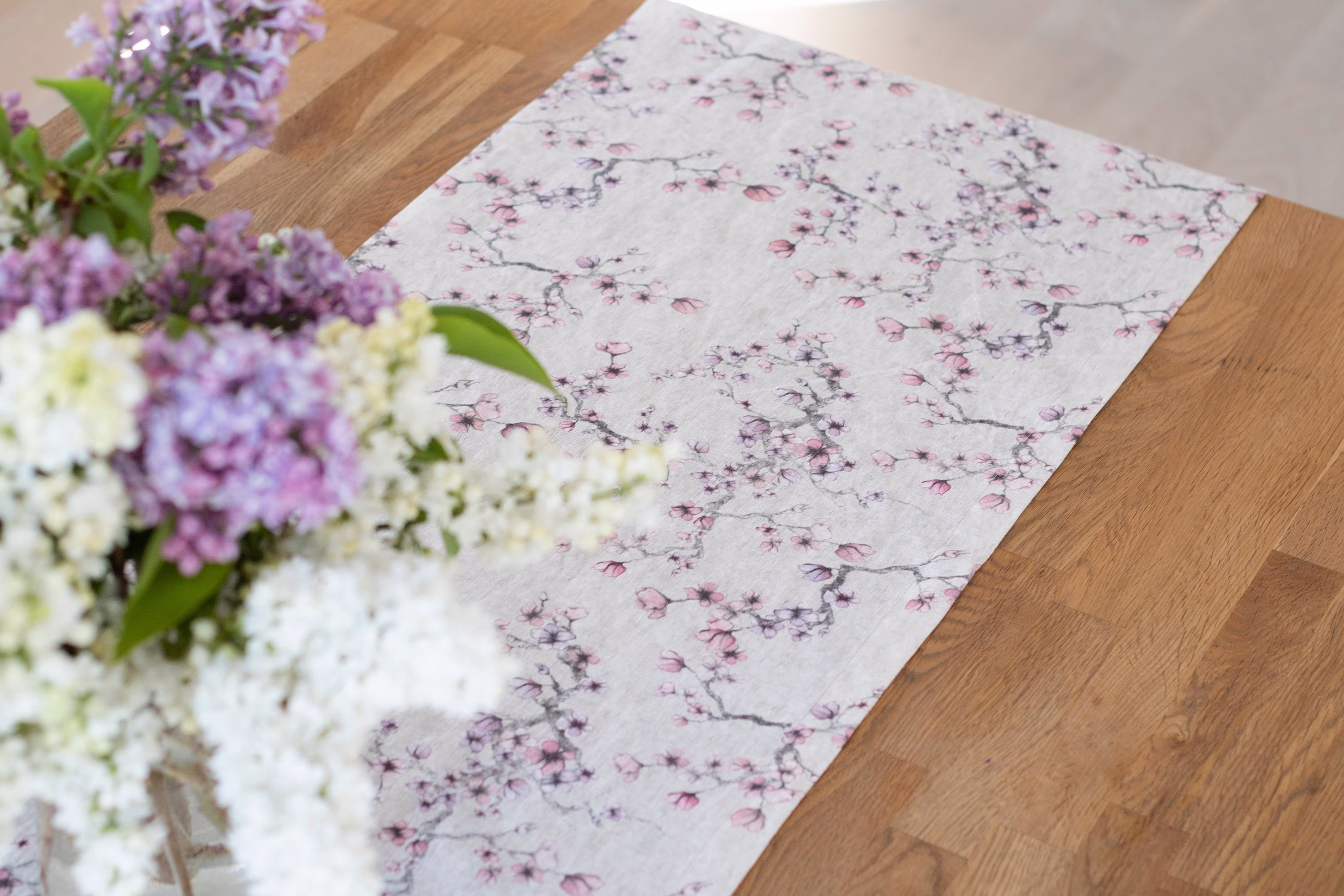 Pink Blossom Linen Table Runner Or Tablecloth For Decor Floral Linens