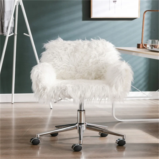 Modern Faux Fur Home Office Chair,Fluffy Chair For Girls White