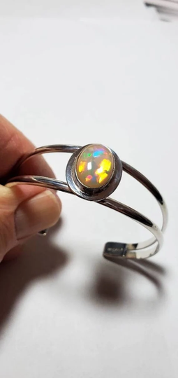 Opal Bracelet. This Is An From Ethiopia, Cut & Polished By Me. 4 Carots. Colors Red Orange Green Blue Yellow