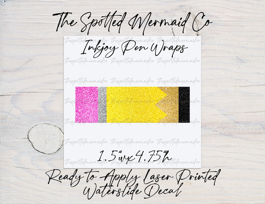 Glitter Pencil Waterslide, Pen Wrap, Waterslide Decals For Pens, Laser Printed, Clear Or White Decal