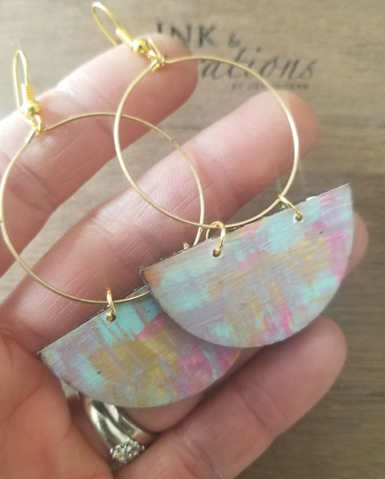 Wood Earrings, Colorful Bohemian Earring For Women, Large Dangle Hoop Boho Earrings