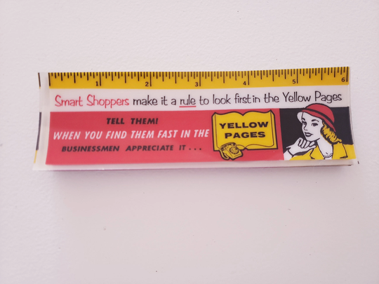 Vintage Plastic "Yellow Pages" Phone Book Ruler. Stationery, Rare Transparent Ruler, Advertising Desk Top