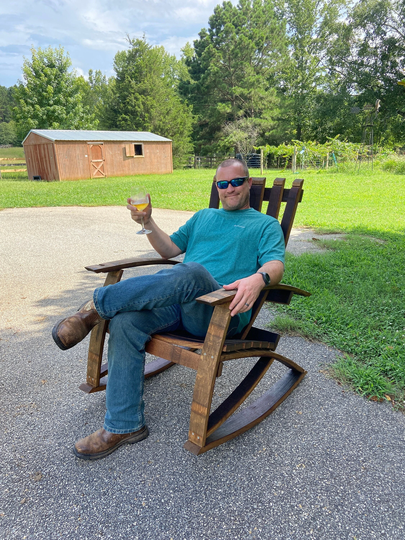 Adirondack Rocking Chair Made From Reclaimed Wine Barrels, Great For Fire Pits, Decks, Porches, Comfortable, Rustic - Local Atl Pickup Only