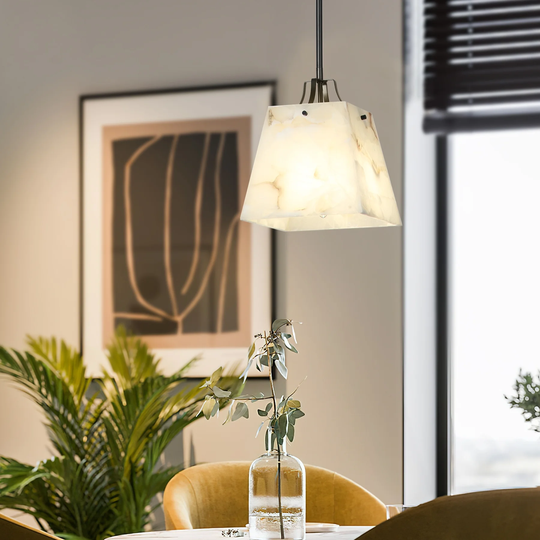 Edwin 1-Light Alabaster Pendant Light Genuine Marble Hanging Light - Black