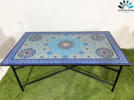 Large Mosaic Table 100% Handmade For Outdoor/Indoor 56 X 32 In