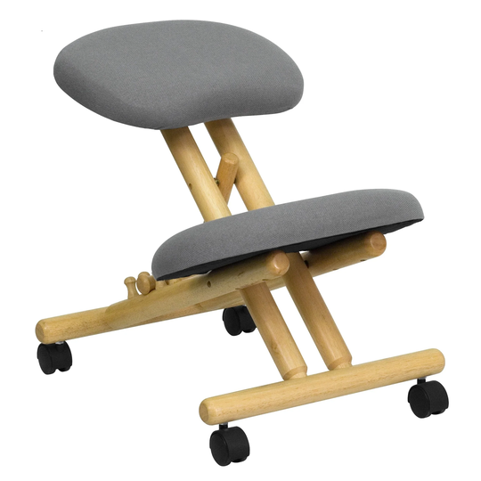 26" Gray and Beige Contemporary Ergonomic Kneeling Mobile Office Chair