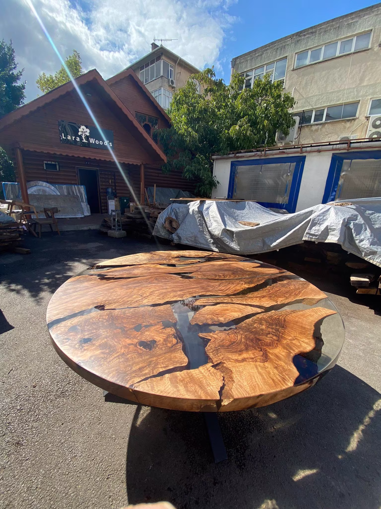 Round Dining Table, Custom 72" Diameter Walnut Clear Epoxy Resin Order For Taylor M