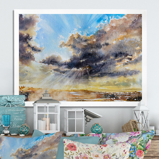 Designart 'Dramatic Colorful Sunset' Traditional Framed Wall Art
