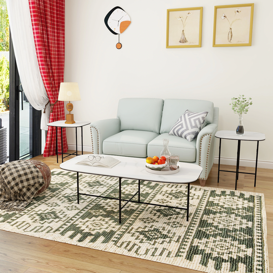 DAVEE FURNITURE 3 Pieces White Ceramic Top Coffee Table Set - Coffee Table:47.24*23.62*15.75 inches