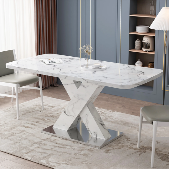 Modern Stretchable Dining Table, MDF X-Shape Table Leg with Metal Base