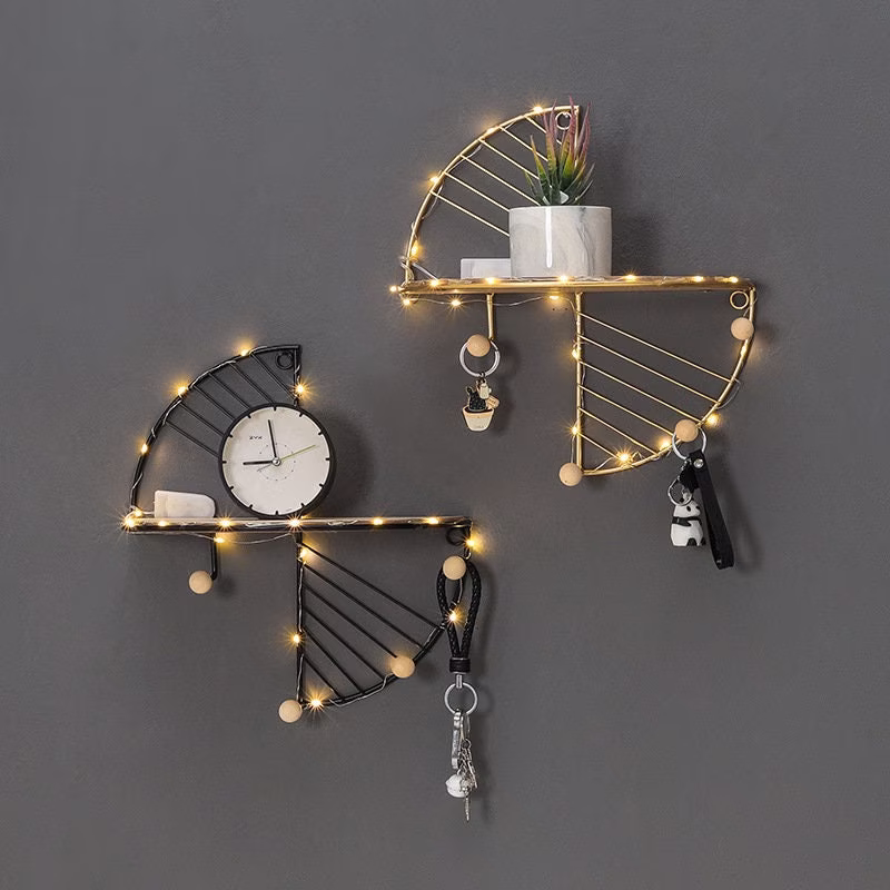 Gold Black Wall Hook, Nordic Mounted Rack, Home Office Cloth Storage, Abstract Decor, Hanging Shelf, Iron Living Room Art