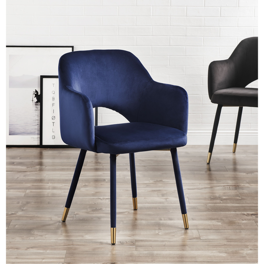 Accent Chair in Ocean Blue Velvet & Gold,Contemporary Style