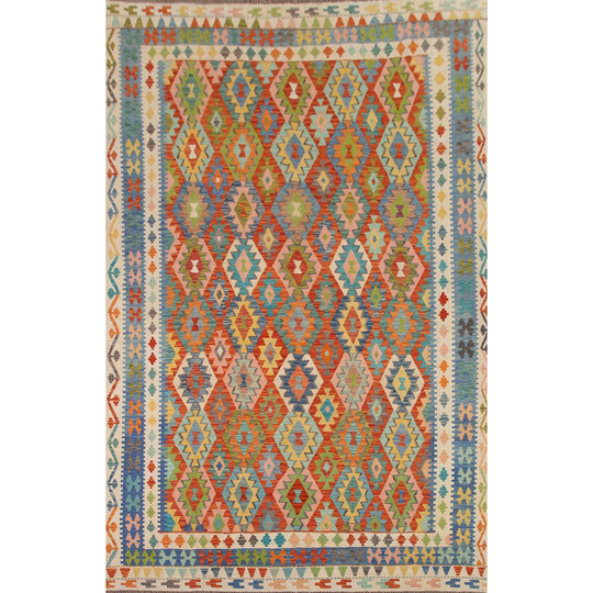 Southwestern Colorful Kilim Geometric Area Rug Hand-woven Wool Carpet - 8'8"x 11'8"