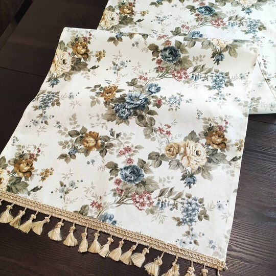 Waterproof Table Runner, Runner Flowers, With Tassel, Waterproof Tablecloth, Teflon