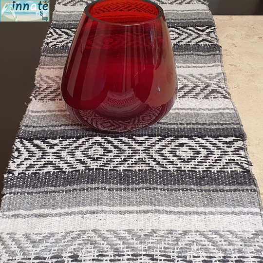 6Ft Mexican Table Runner, Silver, Black, Rustic Mexican, Boho, Ethnic Runner, Ethnic, Native, Indigenous, Rustic, Artisan