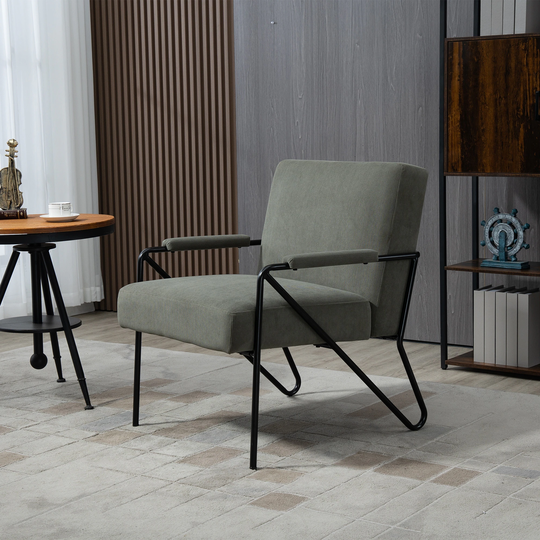 Accent Chair with Upholstered Cushion and Metal Frame Comfy Arm Chair for Living Room
