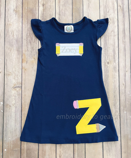 Pencil Alphabet Dress, Back To School Outfit, Girl's First Day Of Kindergarten, T-Shirt