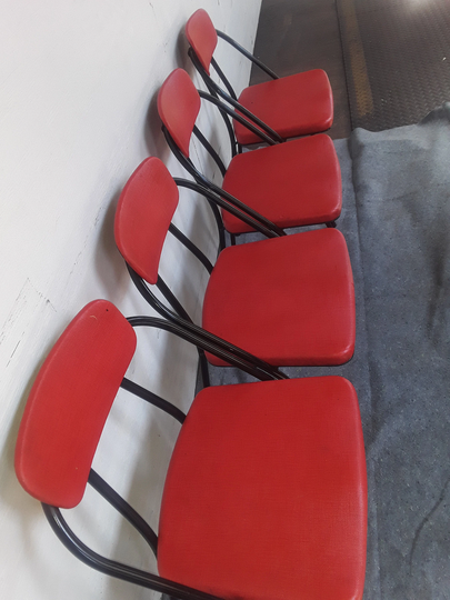 An Affordable Set Of 4 Red Vintage Gorgeous Hamilton Cosco Folding Chairs Mid Century Stylaire Model 90 with Black Frames Fold Instructions