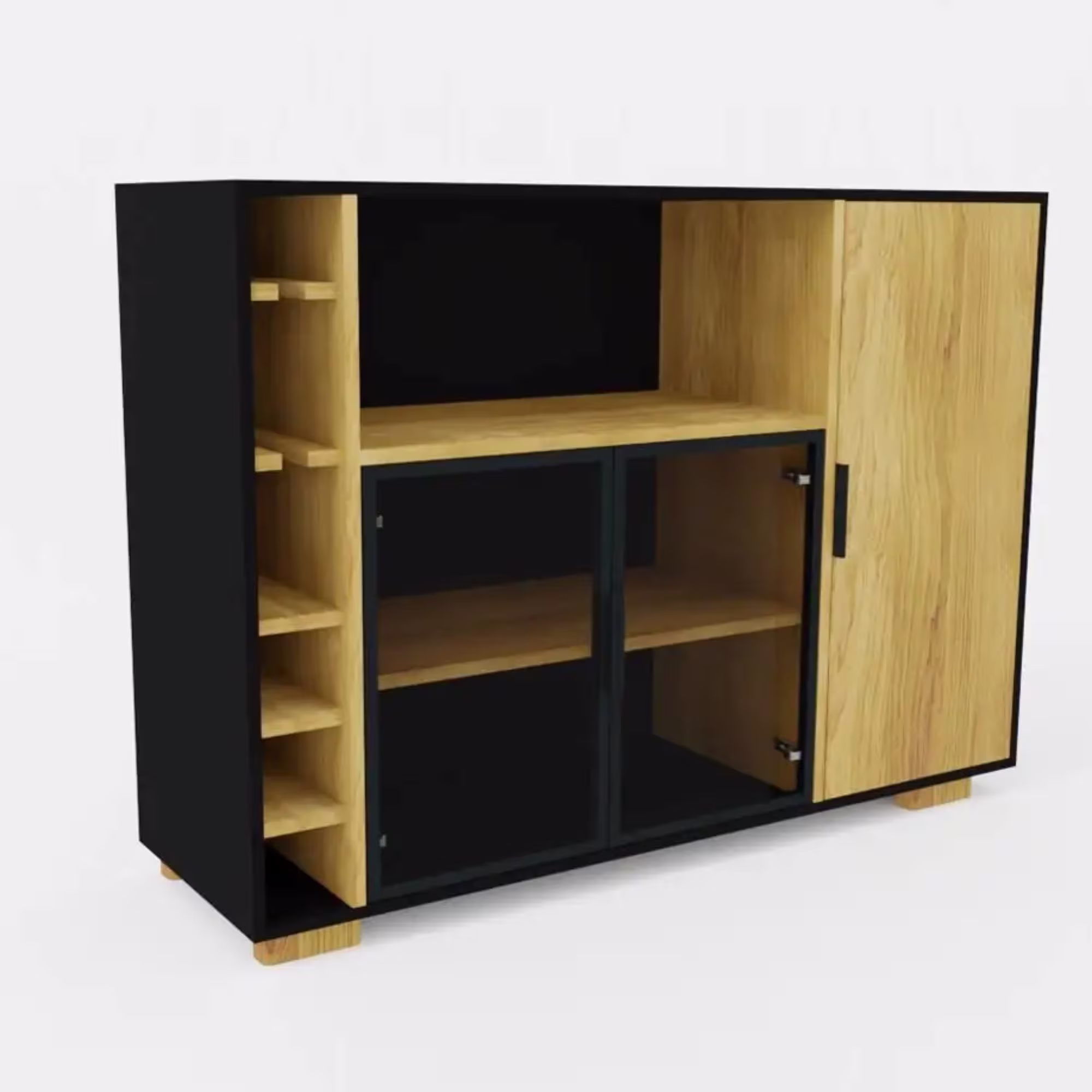 Modern Industrial Liquor Cabinet Bar Wine Oak Tall Storage Coffee Credenza Sideboard Barschrank