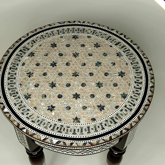 Handmade Furniture Coffee Side Table With Exquisite Mother Of Pearl Inlay/Wooden Round Entryway Side Table, Moroccan Furniture
