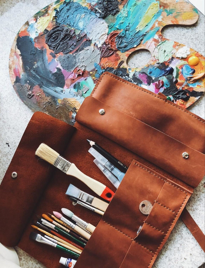Leather Paint Brush Holder, Artist Gifts, Pencil Case, Paint Roll, Gift For Woman, Artist Roll, Pencil Roll
