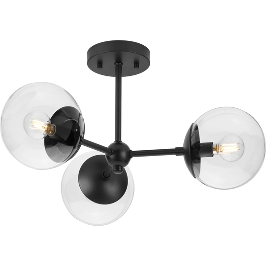 Atwell Collection Three-Light Matte Black Mid-Century Modern Semi-Flush Mount - 22 in x 22 in x 10.62 in