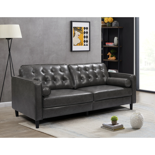 Modern 3 Seat Sofa 85" Upholstered Tufted Leather Couch for Living Room