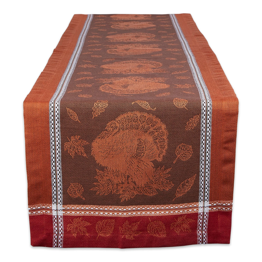 14" x 108" Red Orange Harvest Feast Jacquard Decorative Table Runner