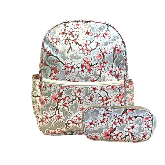 Alux Backpack With Matching Pencil Case in Sakura Gray - Durable, Waterproof & Wipeable Book Bag For Kids & Adults