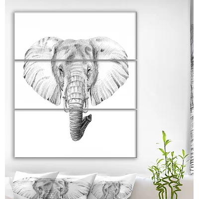 'Pencil Elephant Sketch in Black and White' Oil Painting Print Multi-Piece Image on Wrapped Canvas