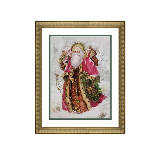 Peggy Abrams - Pink Santa - Framed Matted Christmas Art