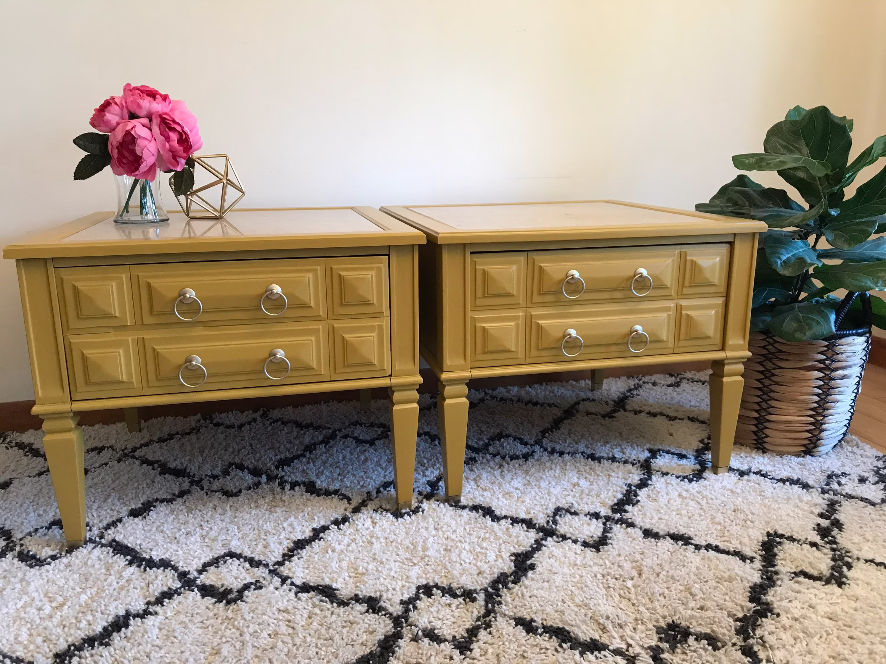 Vintage Night Stands, End Tables, Hollywood Regency, Boho Nightstands, Eclectic Furniture, Mustard Stands Mcm