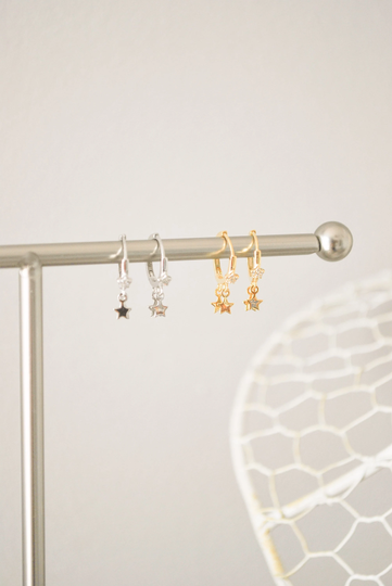Tiny Hoop Earrings, Small Earrings, Star Earrings, Gold Filled, Sterling Silver, Dainty Earrings, Silver Hoops