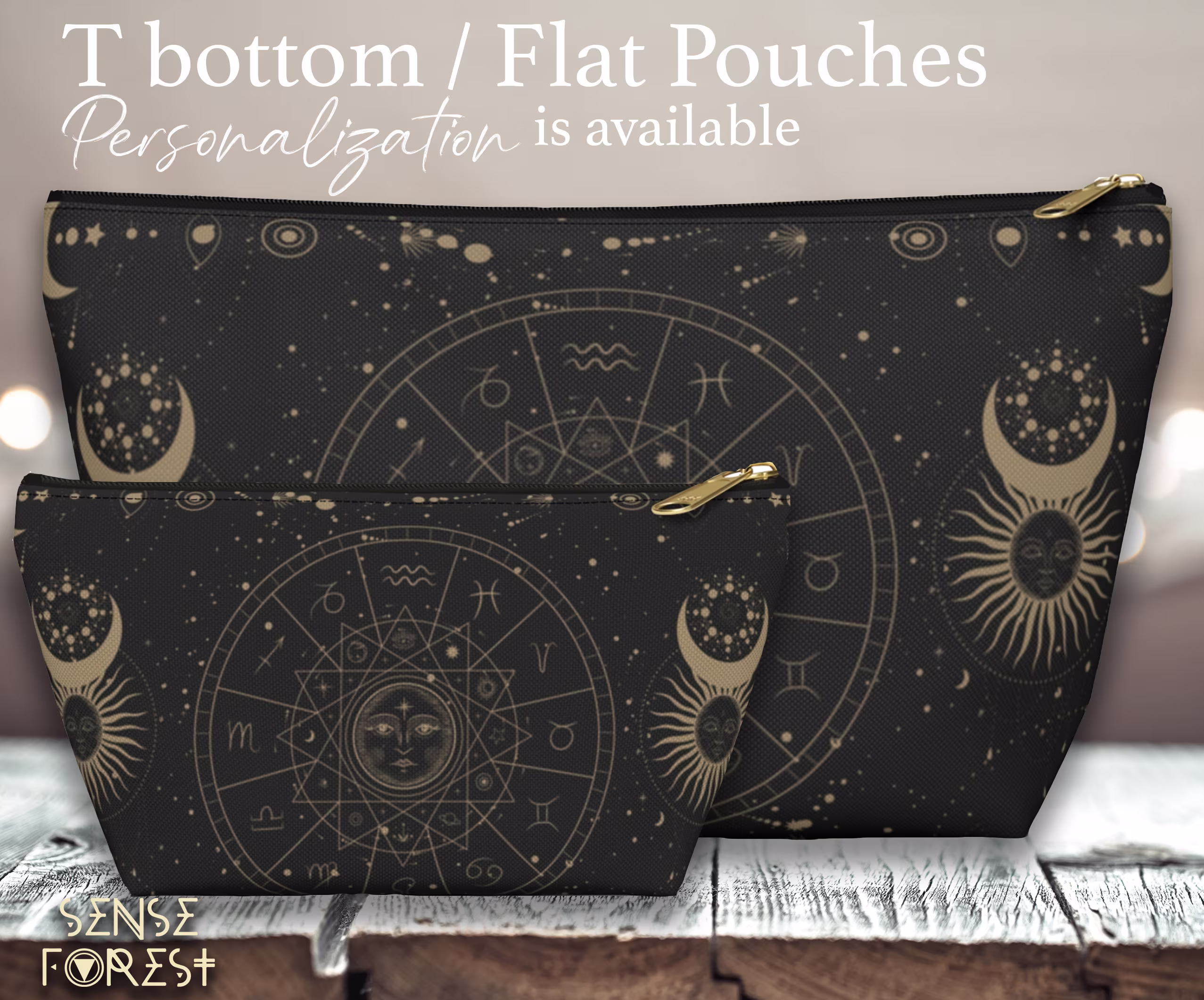 Black Constellation Sun Moon Witch Pencil Pouch, Astrology Cosmetic T Pouch, Travel Organizer Makeup Bag, Tarot Zipper Toiletry Bag
