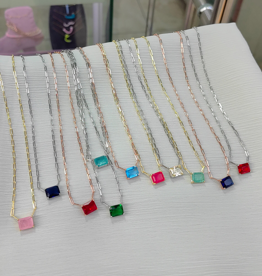 Colorful Stone Silver Chain Necklace, Necklace, Gemstone, 14K Gold Filled Crystal Dainty Gift For Her