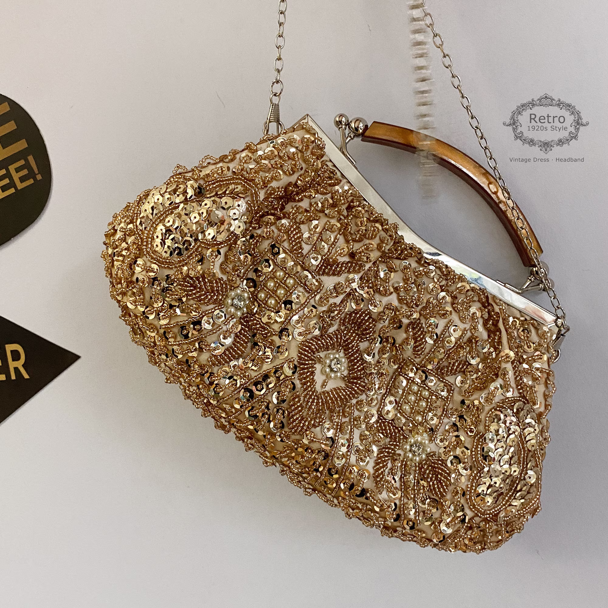 1920S Gatsby Vintage Gold Flapper Beaded Sequin Clutch Evening Bag For Women Formal Bridal Wedding Purse Prom Cocktail Party Handbag