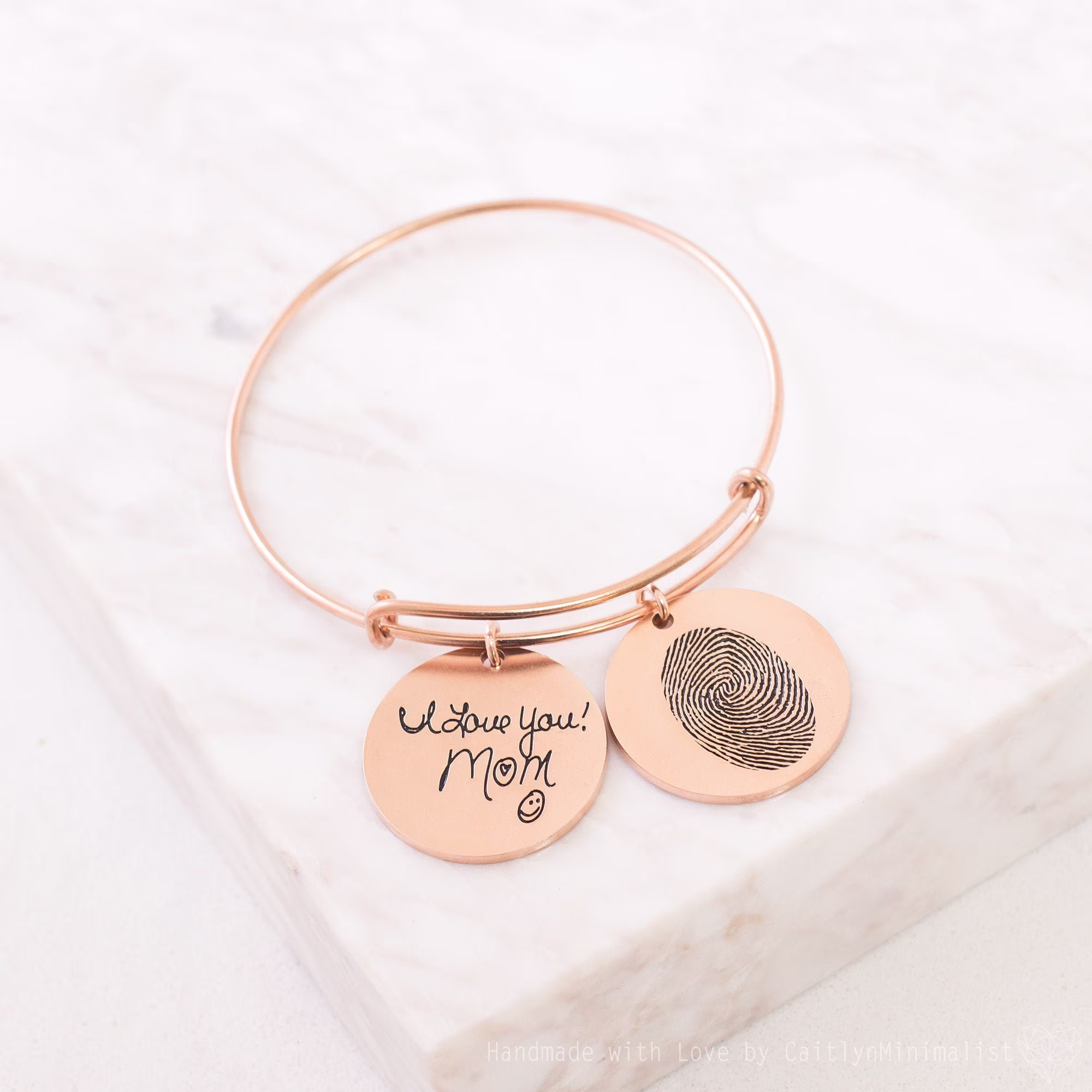 Fingerprint Bracelet Handwriting Disc Charm Bangle Actual Jewelry Memorial Personalized Gift Bm24