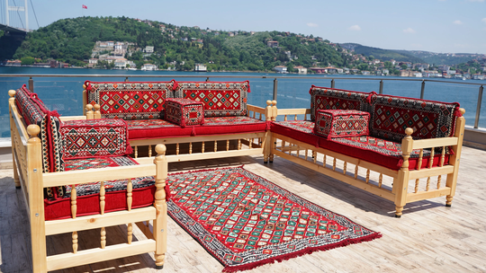 Handmade Wooden Bench, Garden Sofa Set, Red Arabic Majlis Cushions, Bench Pillow, Corner Bohemian Furniture, Floor Cushion Set
