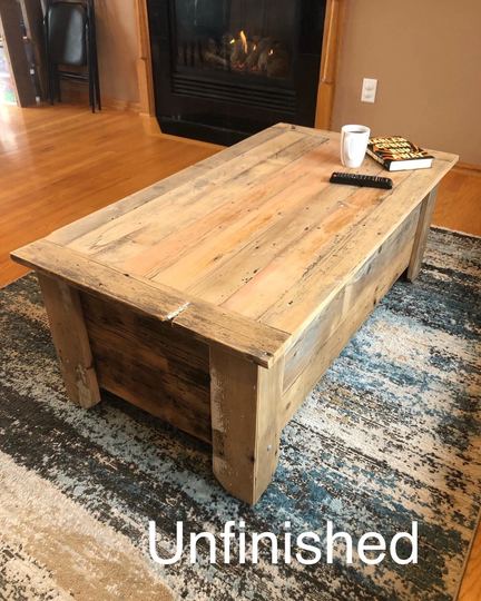 Reclaimed Barn Wood Coffee Table + Toy Chest. Pine, Rustic & Authentic 160-Year-Old Wood. Custom Sizes Finishes Available