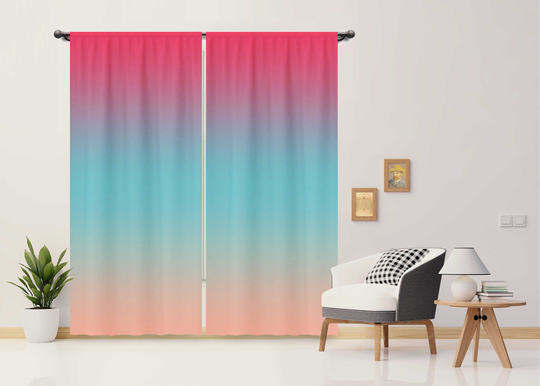 Colorful Window Curtain, Treatments - 2 Panel Blackout Custom Size, Home Decoration, Bright Pink, Ice Blue, Beige Curtain