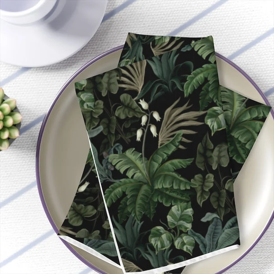 Tropical Table Napkins Exotic Leaves Dinner Napkins Jungle Kitchen Decor Dark Green Table Decoration Fabrics Gift For Her Mom Aunt