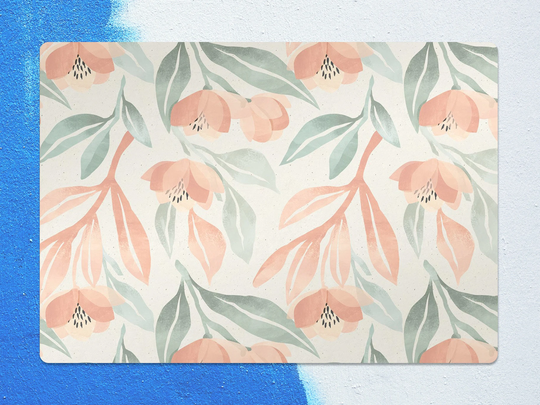 Vintage Flowers Chair Mat, Pink Vinyl Floor Green Protective Plants Splat Pvc Decorative Comfort Game Room Rug