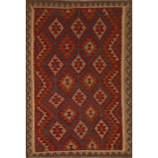 Reversible Kilim Oriental Rug Hand-woven Multi-Color Wool Carpet - 4'10" x 6'8"