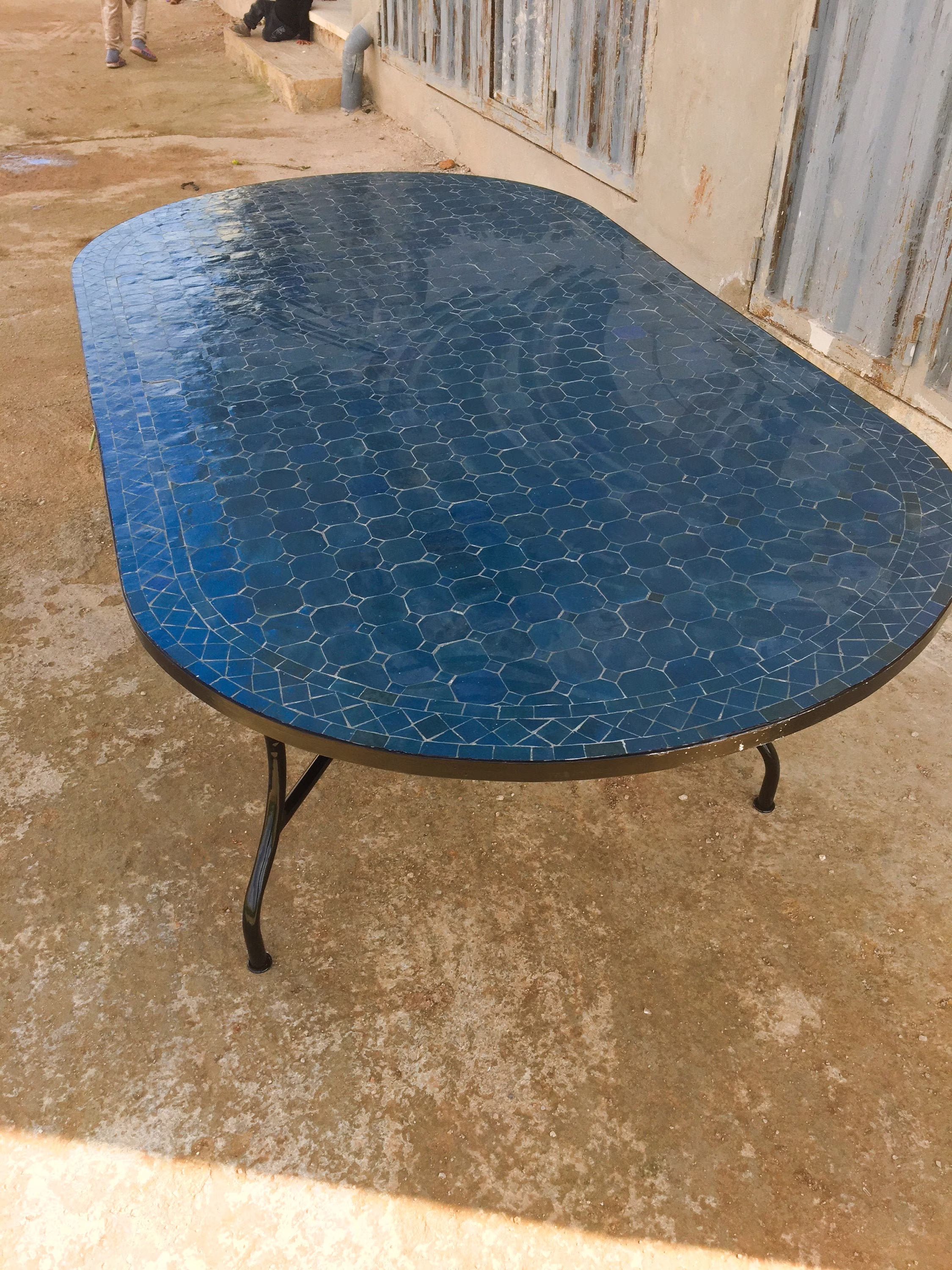 Amazing Dinning Table, Moroccan Mosaic Oval Table, Outdoor-Indoor Large 100% Handcrafted, Free Shipping