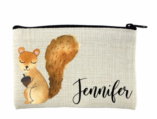 Squirrel Change Purse, Pencil Case, Make Up Bag, Zippered Pouch, Personalized Gifts, Customized, Anthropomorphic