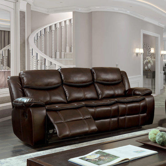 Furniture of America Lage Traditional Brown Faux Leather Reclining Sofa