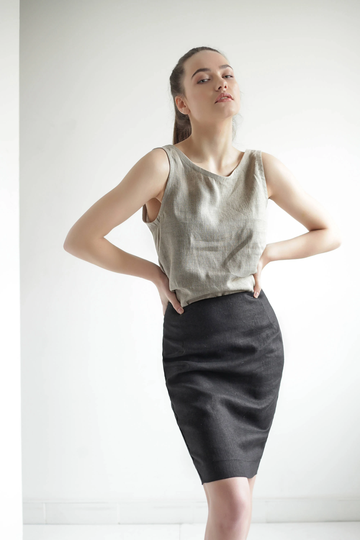 Linen Pencil Skirt Celine, Midi, Black Linen Skirt, Skirts For Woman, Pencil High Waist, Short