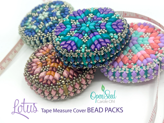 Lotus Beaded Tape Measure Cover Bead Packs Featuring Mini Gemduo By Carole Ohl, Tutorial Sold Separately
