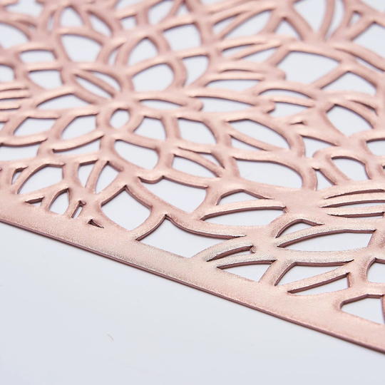 12"x18" Dining Table Mats, Non Slip Vinyl Placemats - 6 Pack | Rose Gold Floral Design