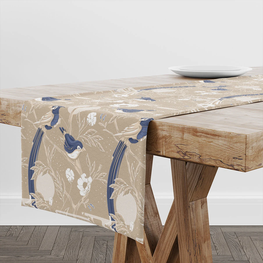 Table Runner Sand Color Birds Style | Unique Design Decor High Quality Textile & Print Made in Eu